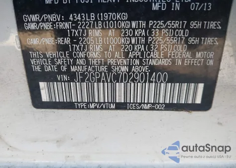 2013 Subaru Xv Crosstrek 2.0I Premium из США, поврежденный, VIN JF2GPAVC7D2901400